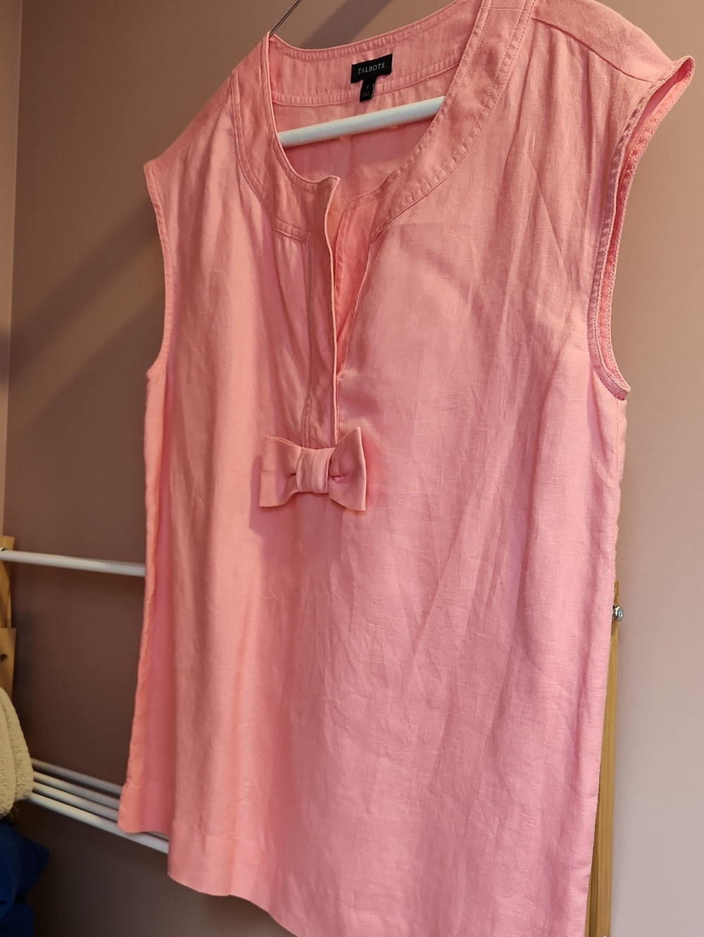 Talbots Womens Peachy/Pink Sleeveless Bow-Front Tunic Top Size 4